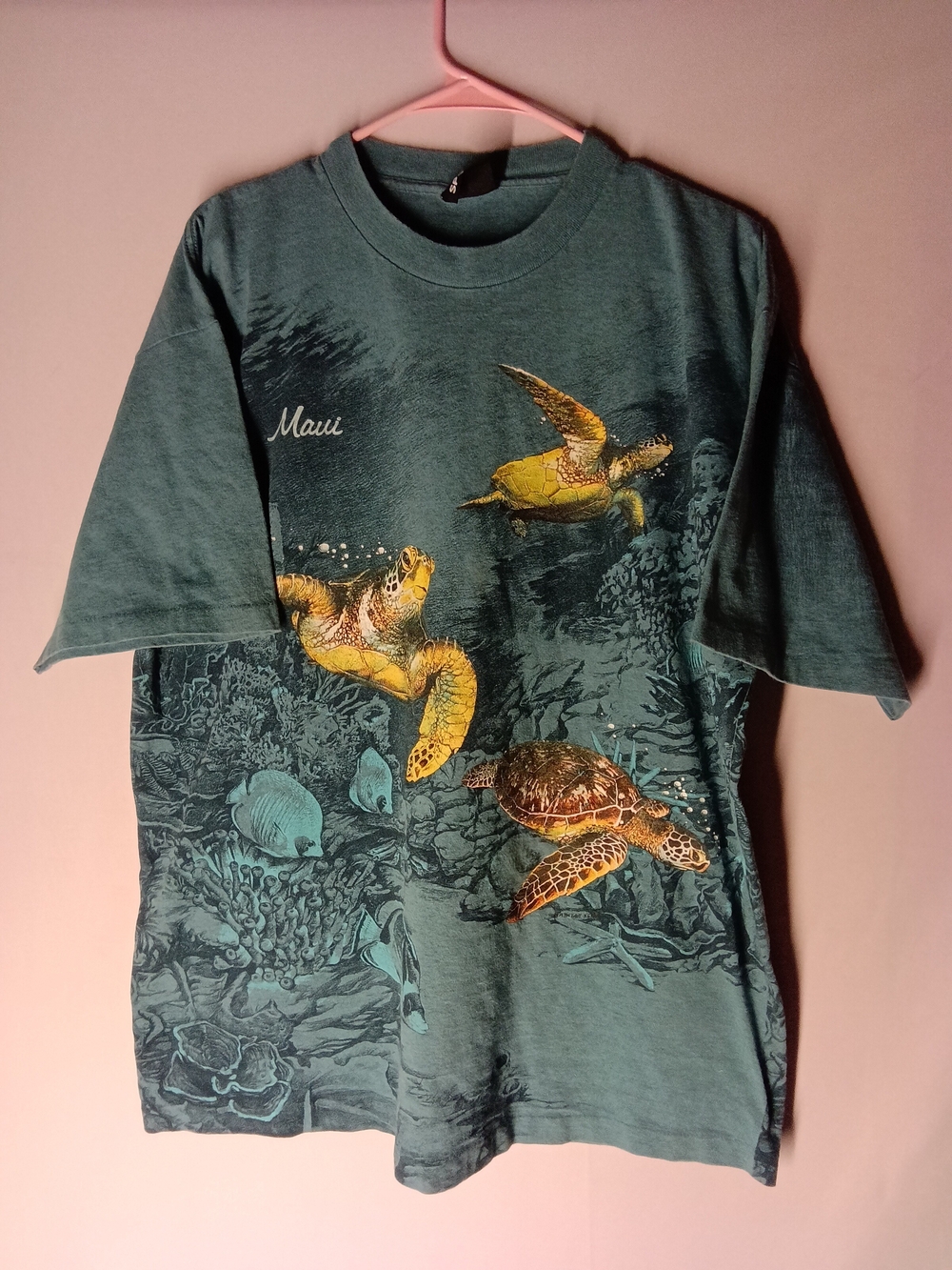 VTG 90s Sea Turtle All Over Print T Shirt XL Graphic Nature Ocean AOP Signal